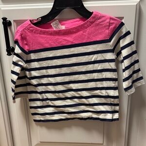 Crewcuts Pink and Navy Striped Boatneck Top